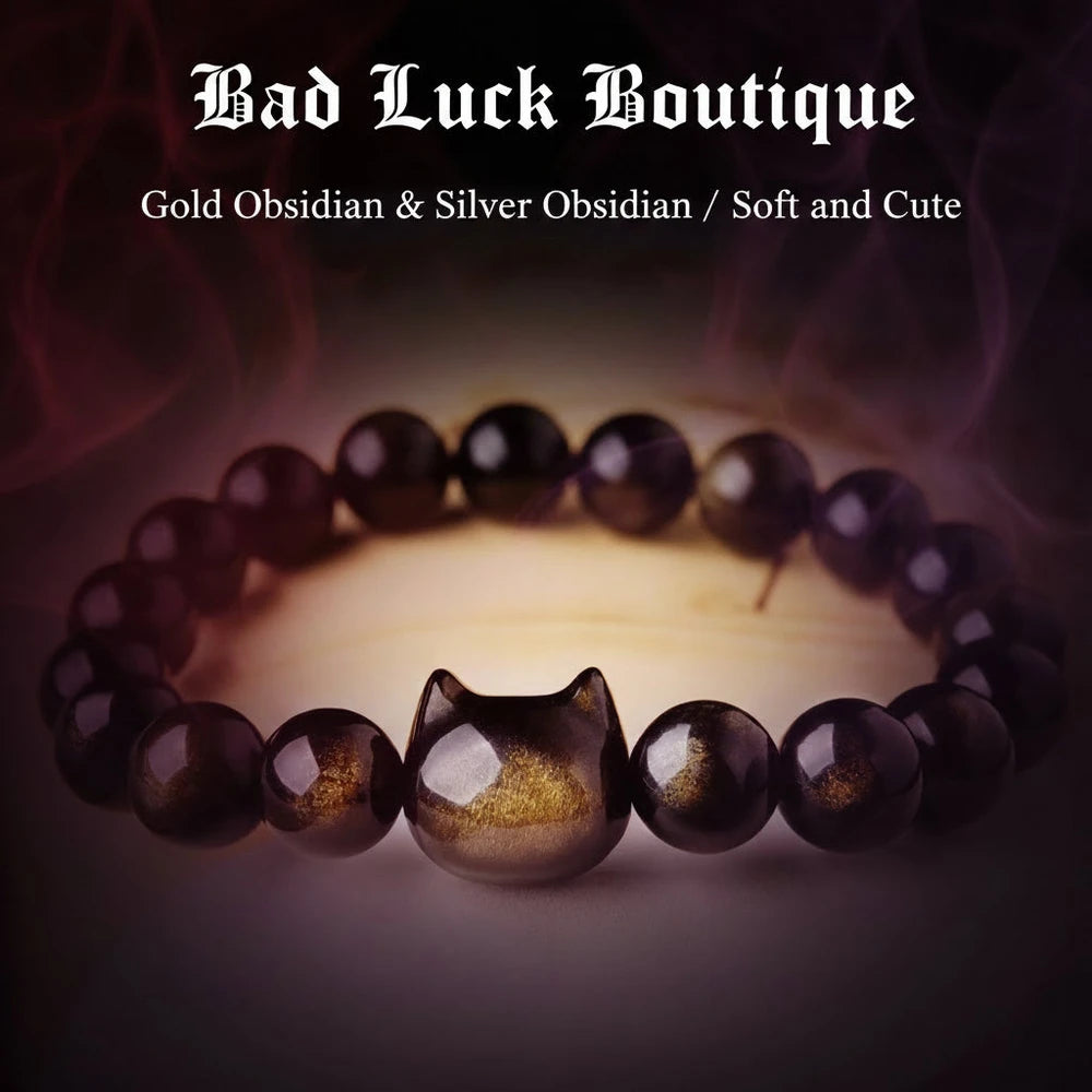 Stone Cold Cute — Obsidian Cat Head Bracelet
