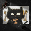 🐾 Dinner Is Served — Black Cat Linen Placemat