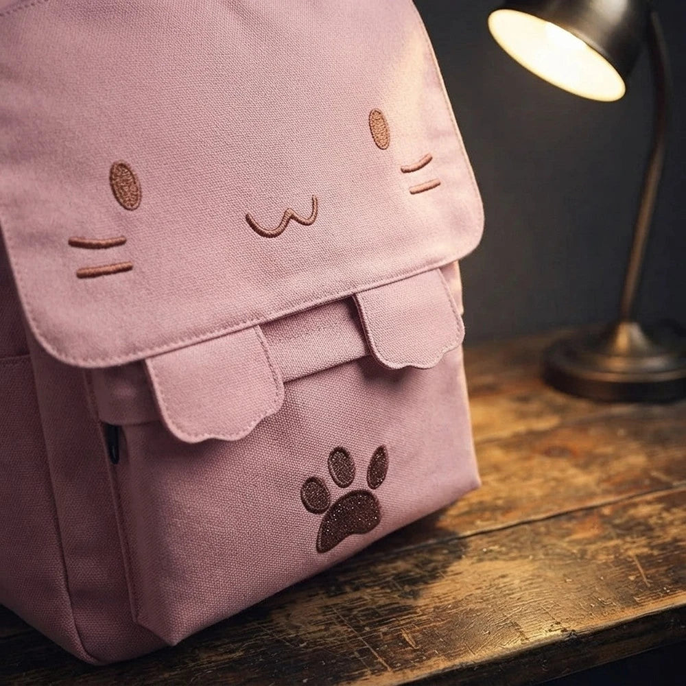 The Coven Carryall — Embroidered Cat Canvas Backpack