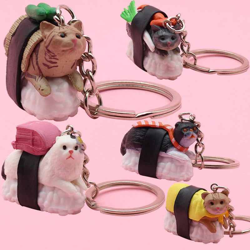 Sushi Cat Keychain Charm — Kawaii PVC Pendant