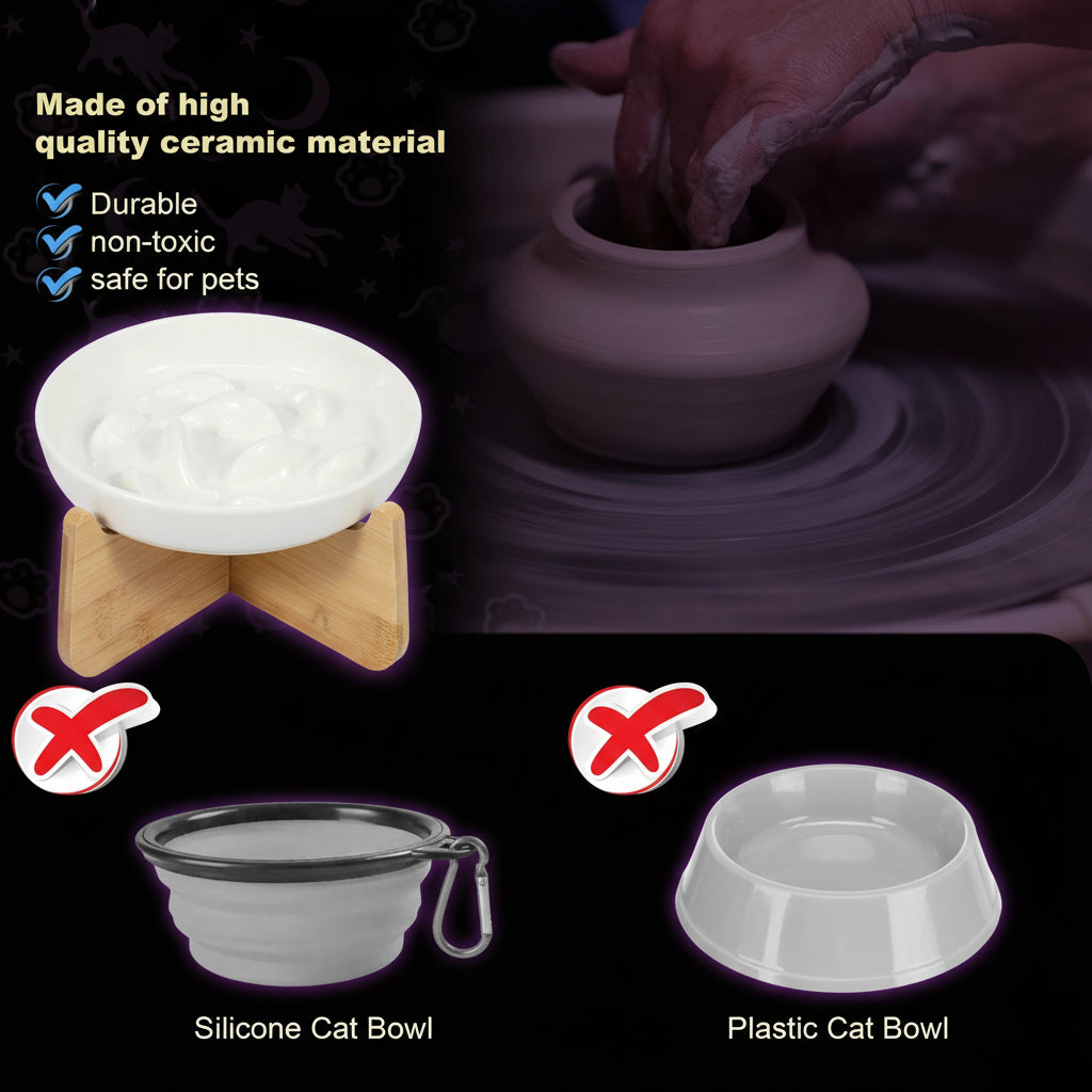 🍽️ The High Table — Elevated Ceramic Slow Feeder Cat Bowl