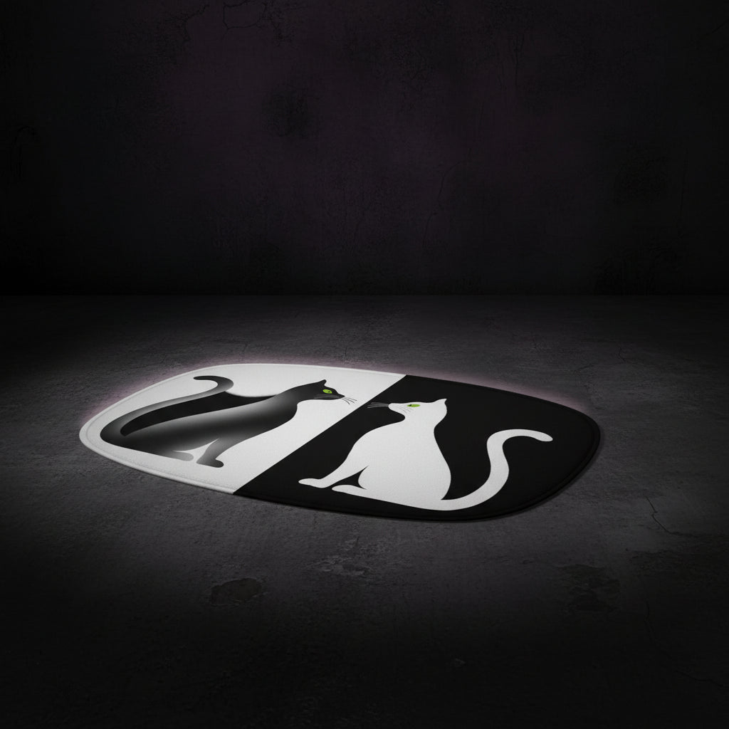 🐾 You're Here. The Cat Is Judging You. — Black & White Cat Welcome Mat