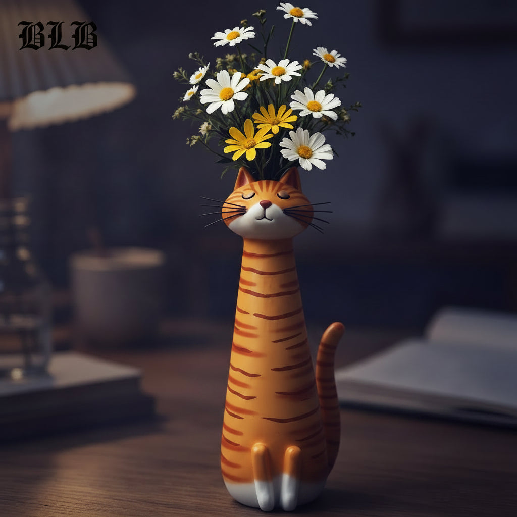 Neck Goals — Long-Necked Cat Resin Vase