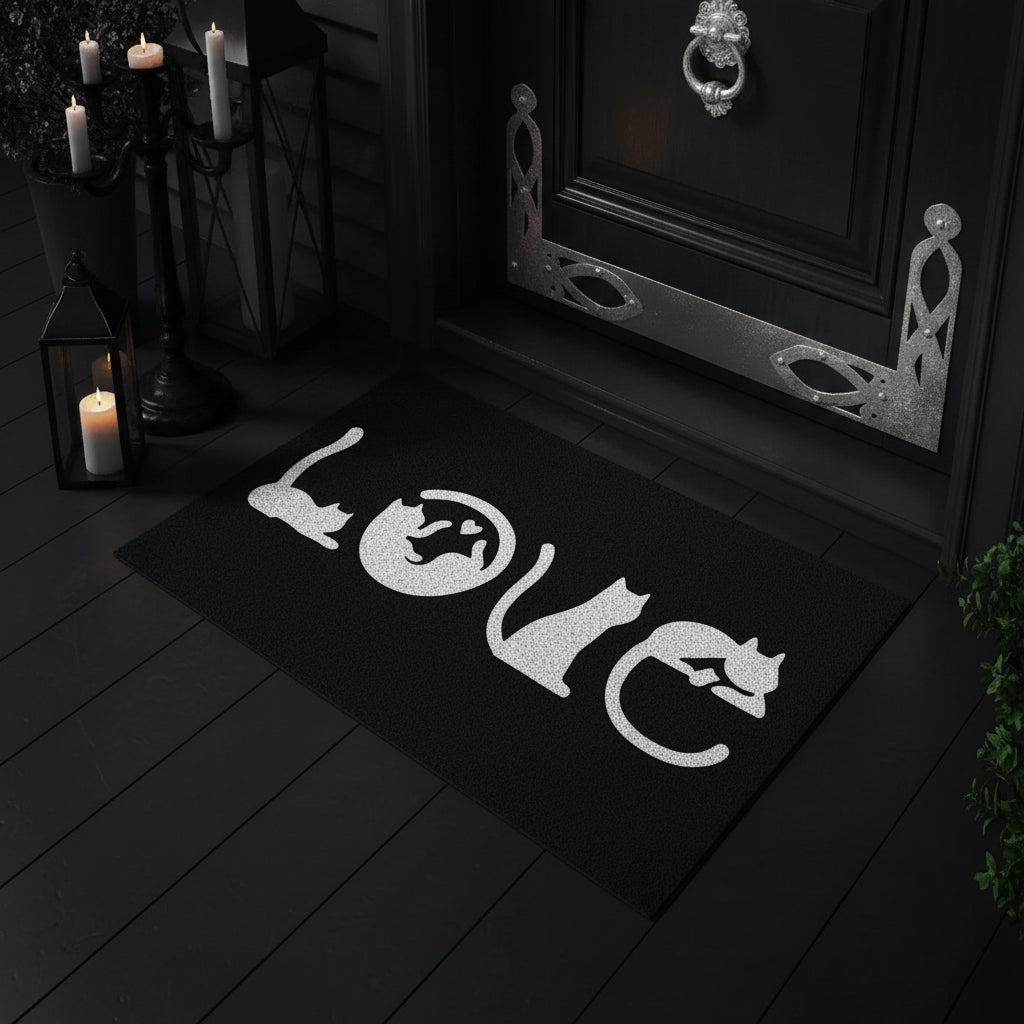 🐾 You're Here. The Cat Is Judging You. — Black & White Cat Welcome Mat