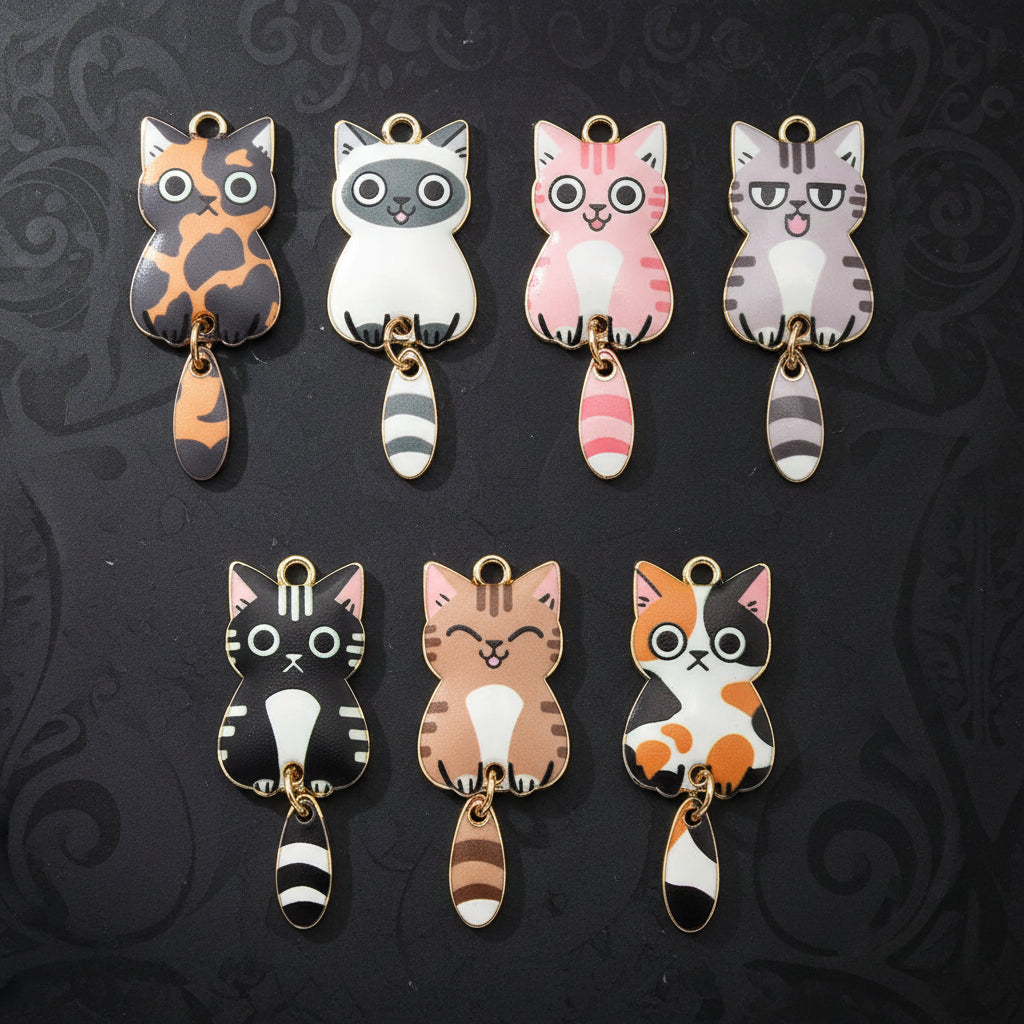 🐱 Tiny Cat Charms – 10 Little Troublemakers, One Pack