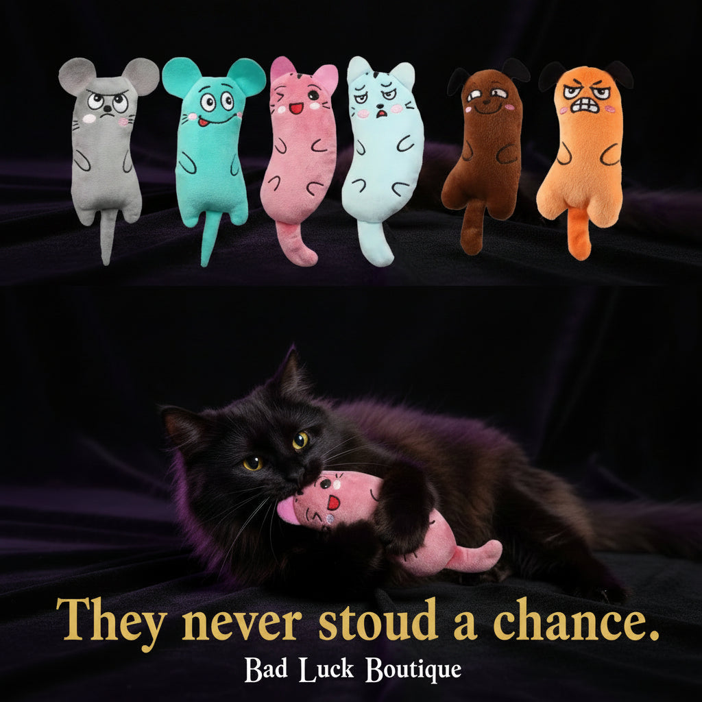 🐾 Plush Cat Toy – Teeth, Claws & Squeaky Chaos