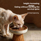 Dine in Style — Elevated Ceramic Cat Bowl with Wood Base