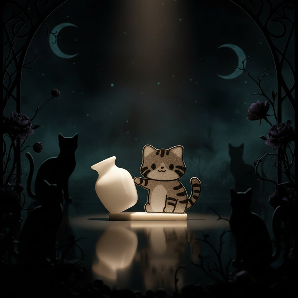 The Vase Pusher: Cat Fridge Magnet & Whisker Memorial Box (Chaos Included)