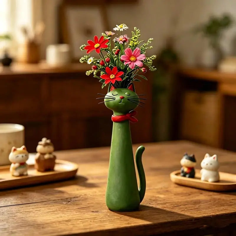 Neck Goals — Long-Necked Cat Resin Vase