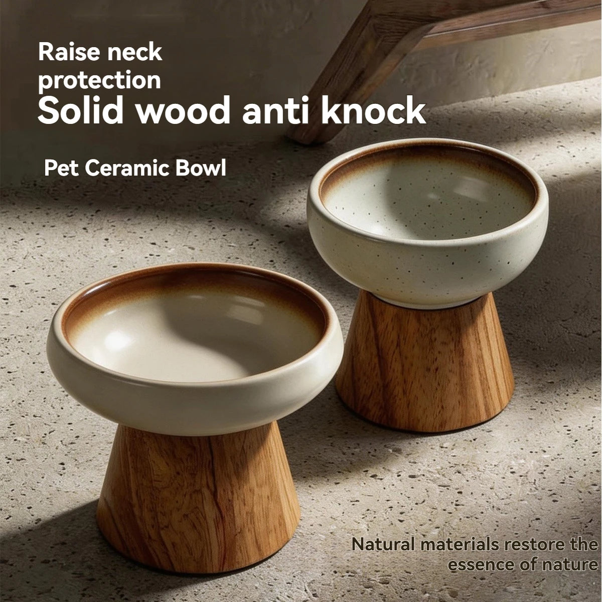 Dine in Style — Elevated Ceramic Cat Bowl with Wood Base