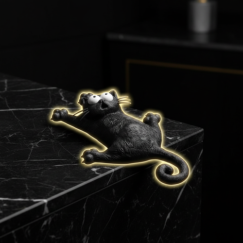 Cat Clinging to Dark Marble Edge