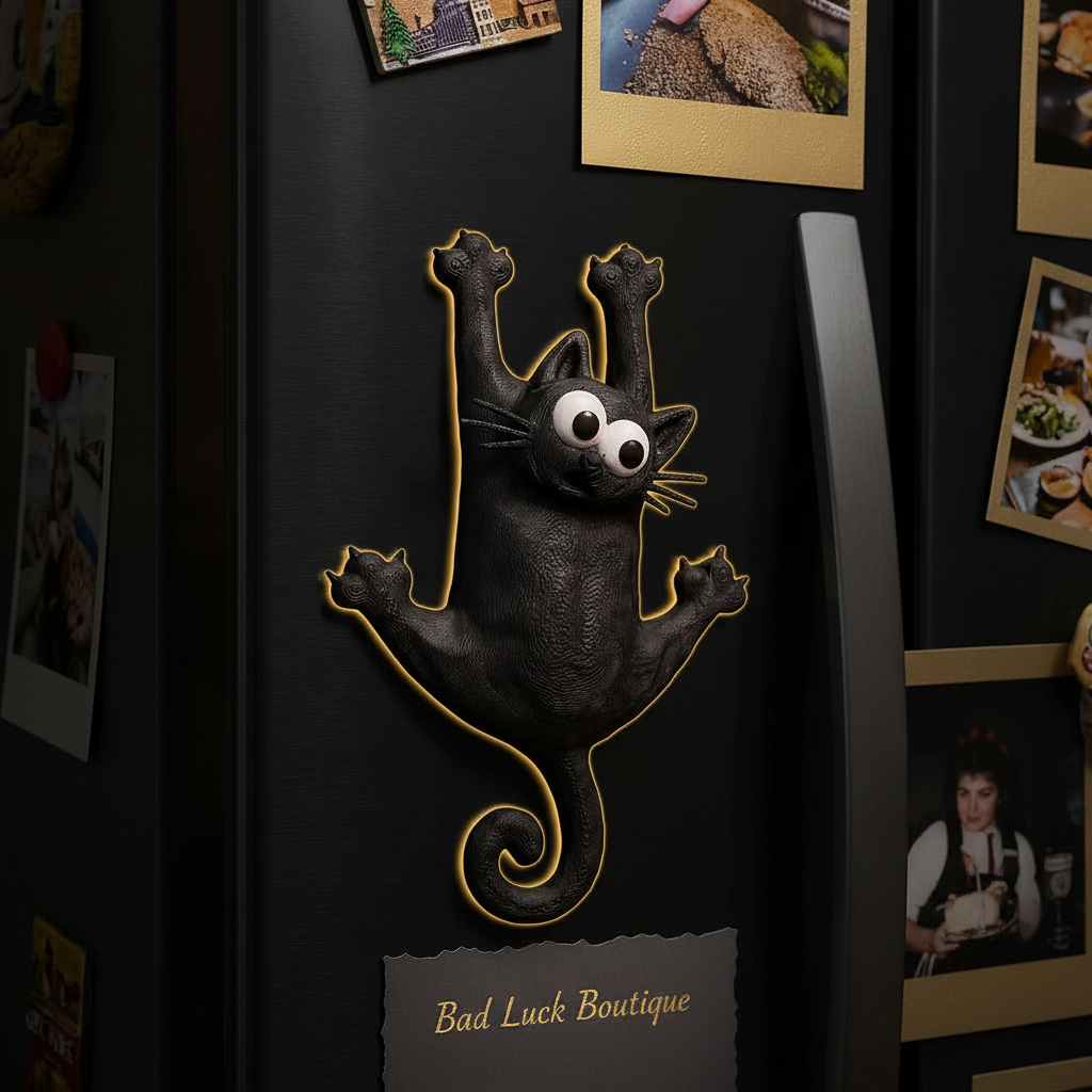 Cat Magnet on Dark Fridge