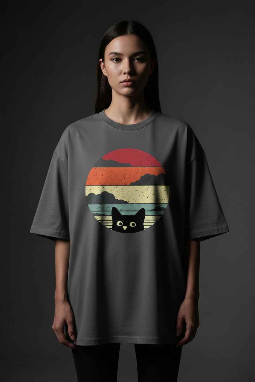 Gone at Sunset — Peeking Cat Vintage Graphic Tee