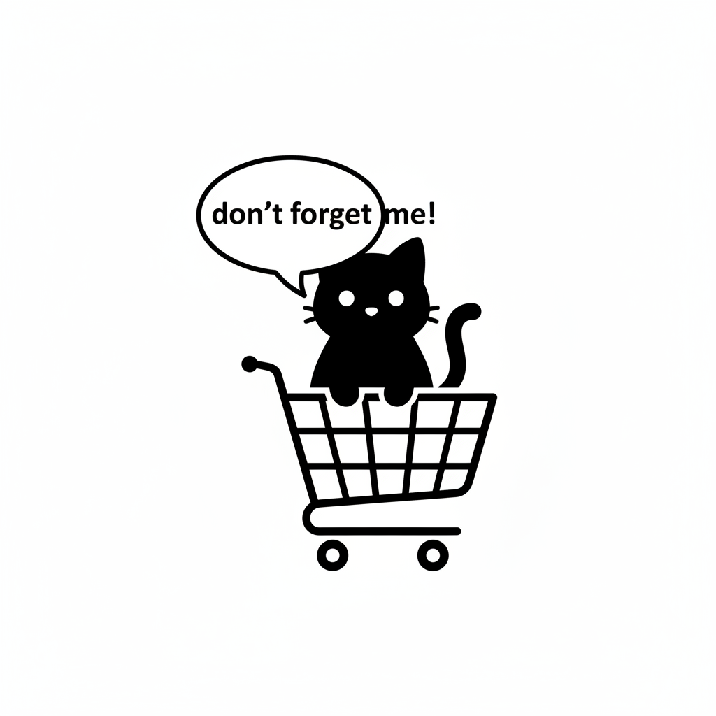 Kitty in cart with speech bubble