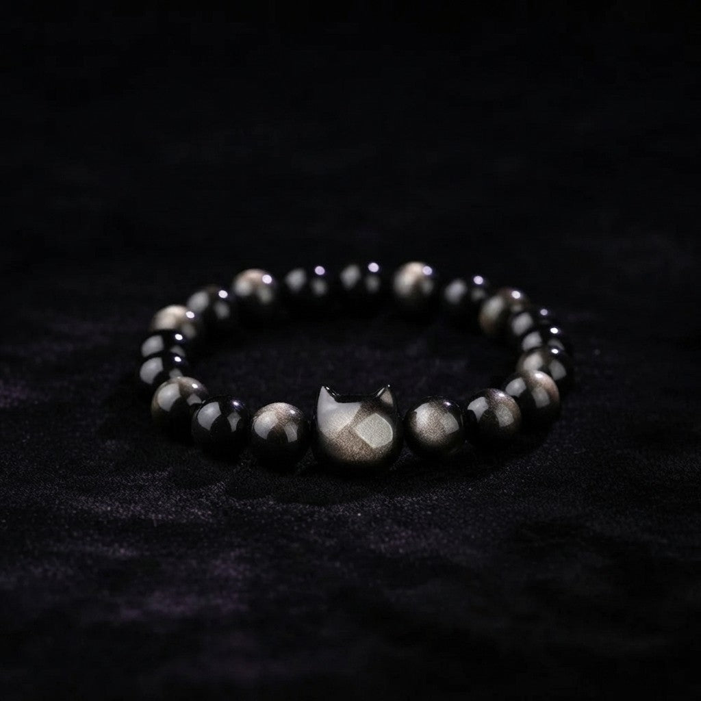 Stone Cold Cute — Obsidian Cat Head Bracelet