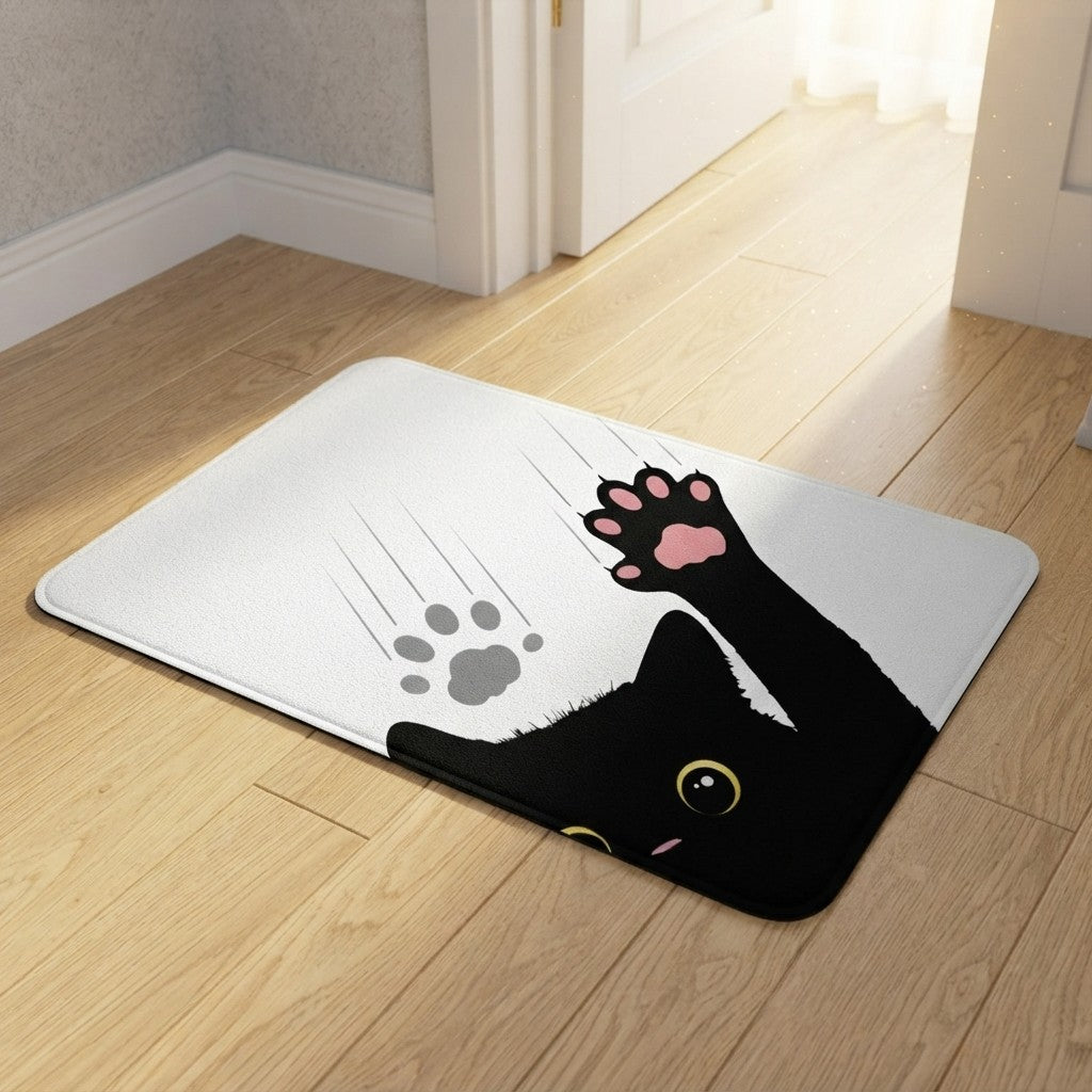 🐾 You're Here. The Cat Is Judging You. — Black & White Cat Welcome Mat