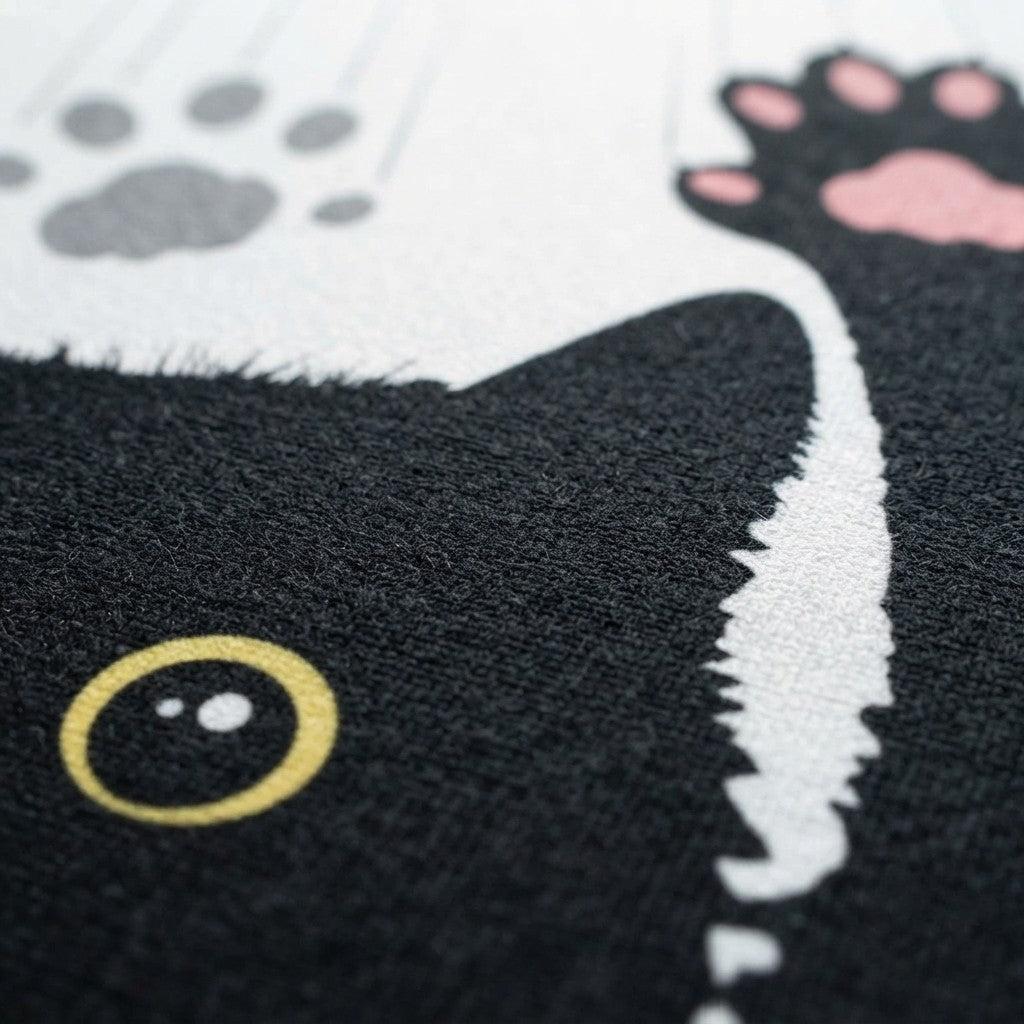🐾 You're Here. The Cat Is Judging You. — Black & White Cat Welcome Mat