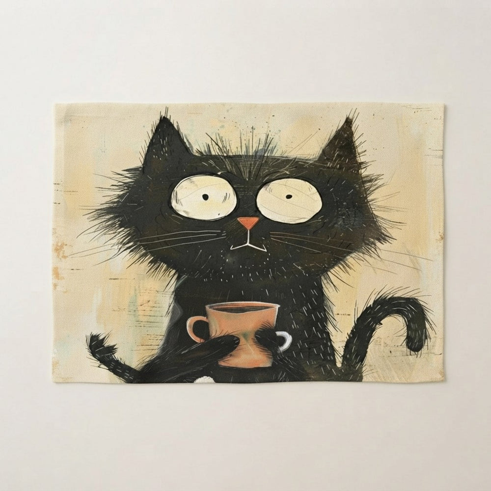 🐾 Dinner Is Served — Black Cat Linen Placemat