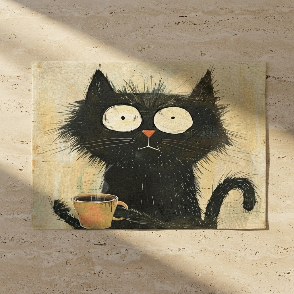 🐾 Dinner Is Served — Black Cat Linen Placemat