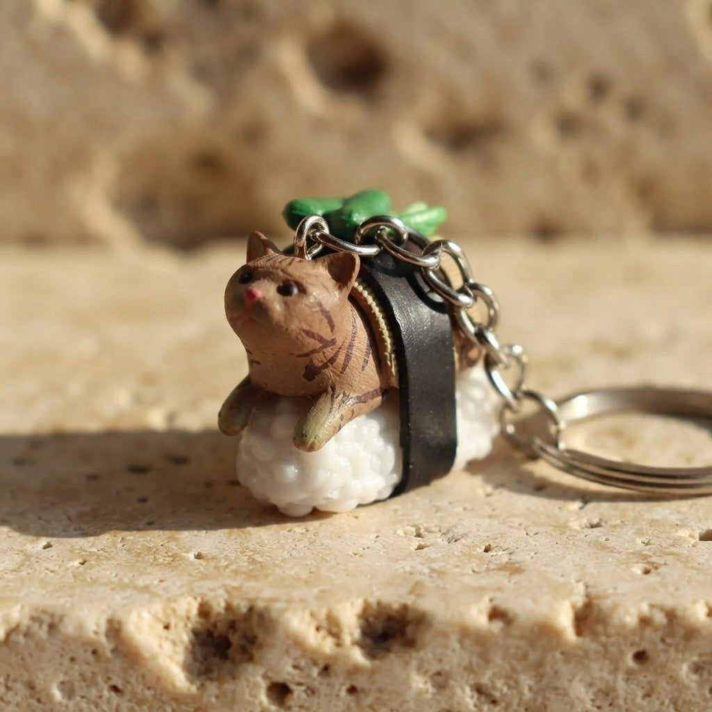 Sushi Cat Keychain Charm — Kawaii PVC Pendant