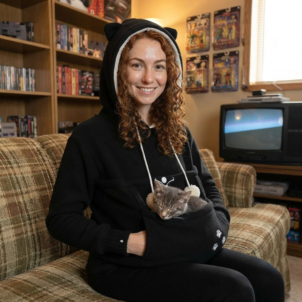 The Familiar Fleece — Embroidered Cat Pocket Pullover