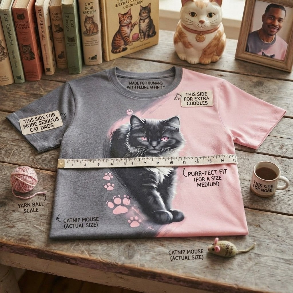 Pink-Eyed Menace — Black &amp; White Cat Print Tee