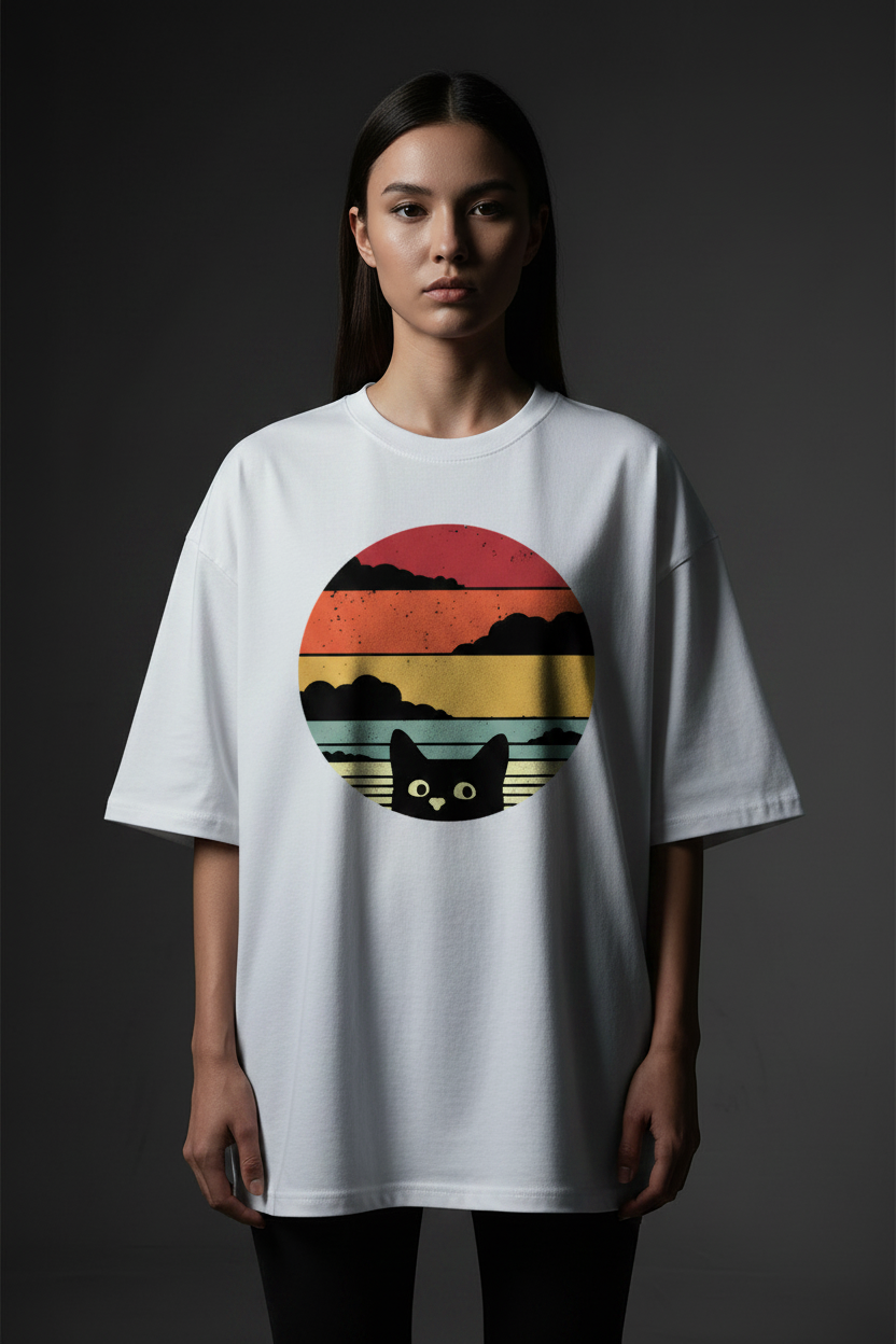 Gone at Sunset — Peeking Cat Vintage Graphic Tee