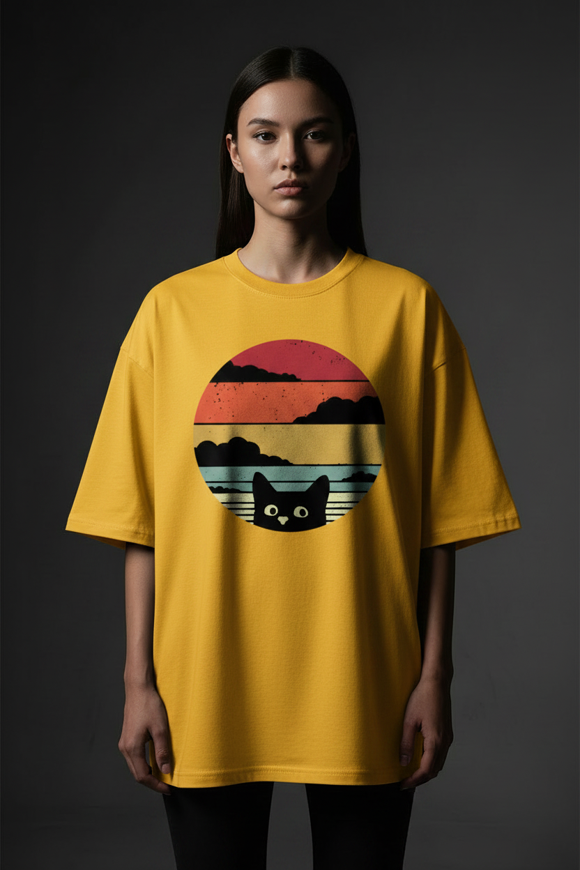 Gone at Sunset — Peeking Cat Vintage Graphic Tee